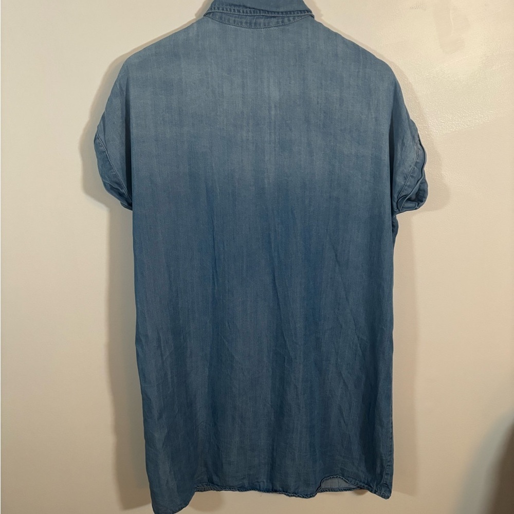 Zilcremo Chambray Button Down Shirt Dress Women’s Large Denim Look Pockets - Picture 6 of 10